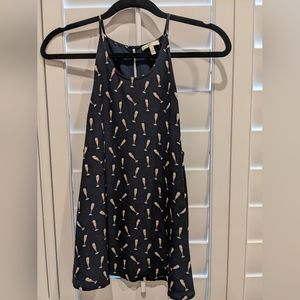 Joie nave blue halter top with champagne glass print, size M